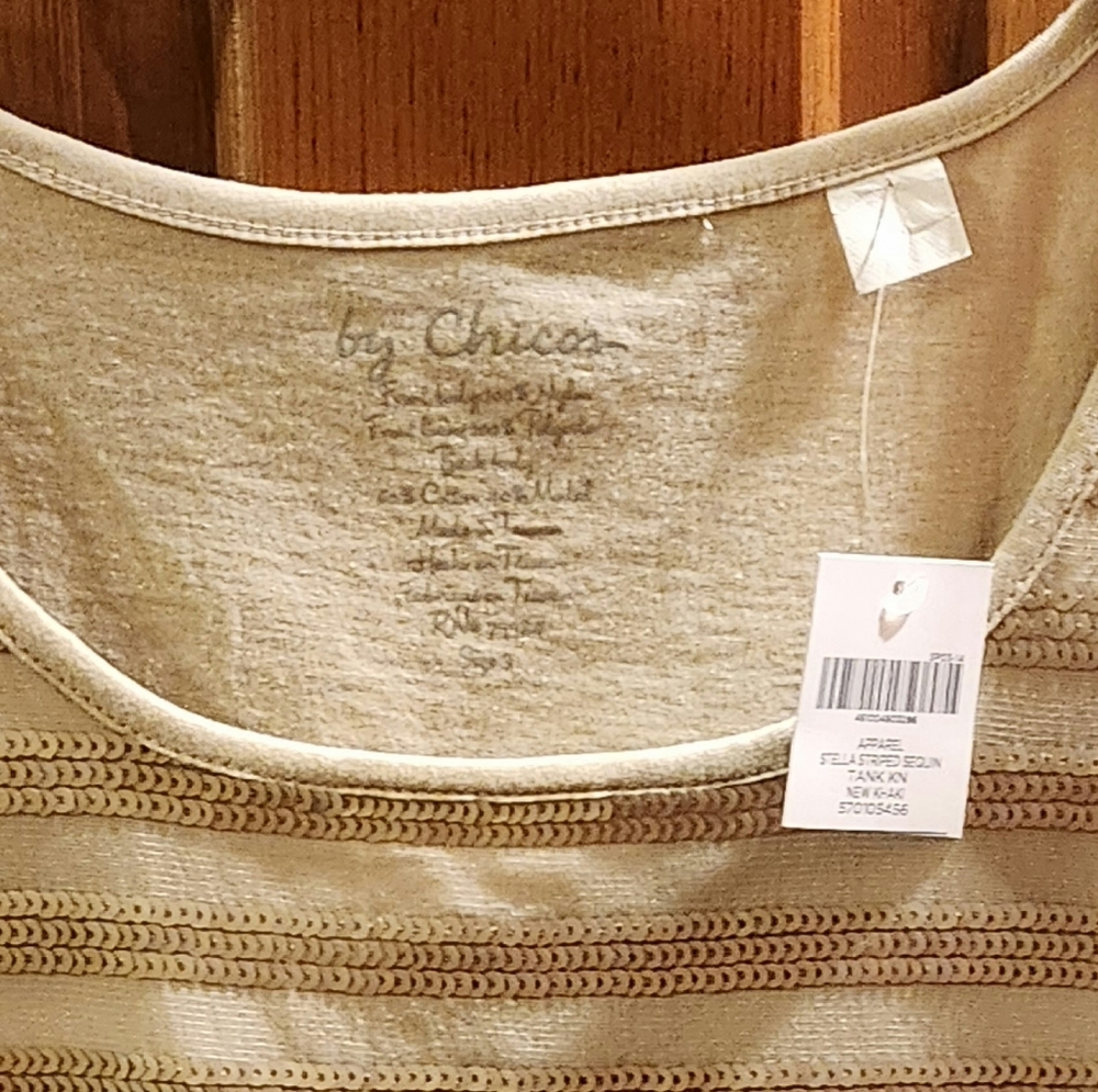 Chico's Stella Sequined striped tank..Sz 3. NWT